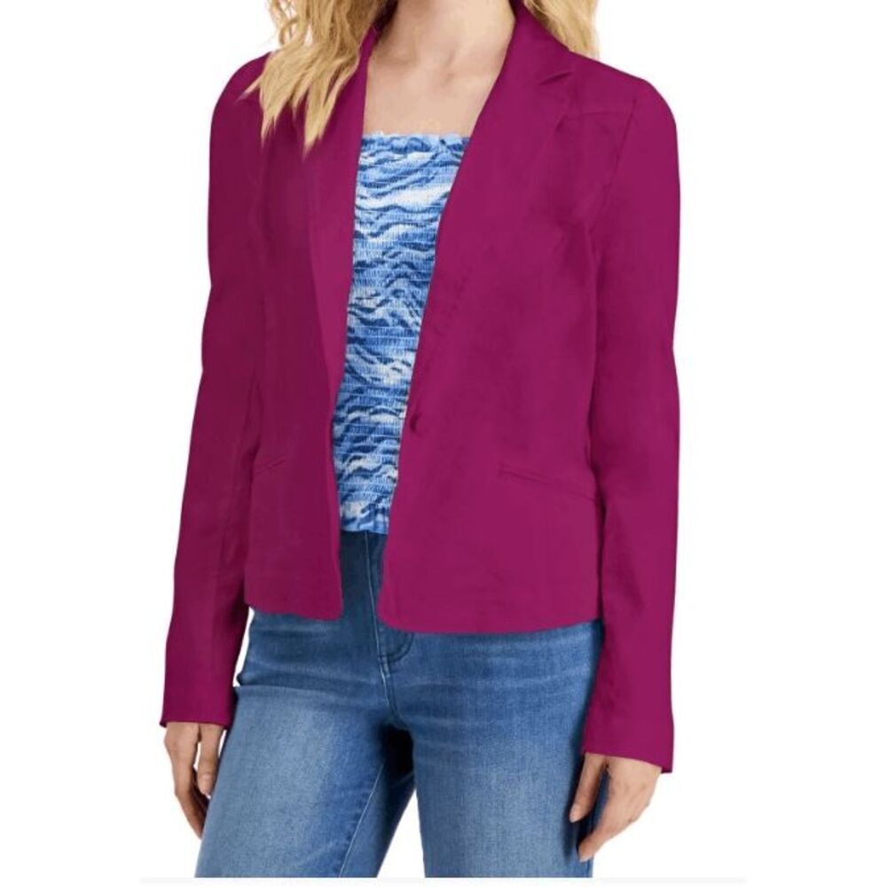 INC International Concepts Women's Size Large Cranberry Rose Puff Sleeve Blazer
